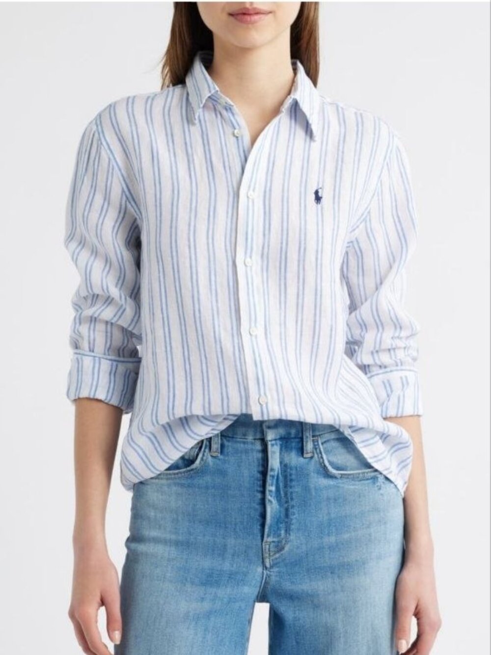 $128 Polo by Ralph Lauren Classic Fit Stripe Linen Button-Up Shirt Size XL